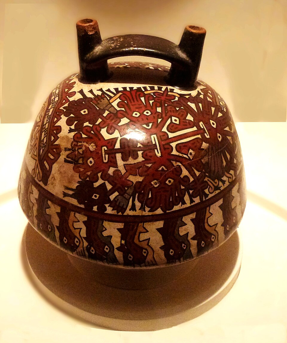 Nazca civilisation double spouted ceramic vessels in Rafael Larco Herrera Archaeological Museum  Lima Peru