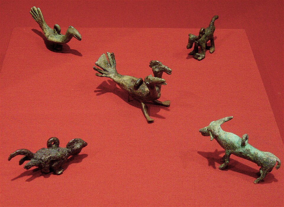 Indonesia, Southeast Asia
Bird Pendant, circa 100 B.C-A.D. 300
Decorative object; Metalwork, Copper alloy, 1 1/2 x 2 3/4 x 11/16 in. (3.8 x 7 x 1.8 cm)
Two-Headed Bird Pendant, circa 100 B.C-A.D. 300
Decorative object; Jewelry/personal adornment; Metalwork, Copper alloy, 1 13/16 x 2 5/8 x 1 1/4 in. (4.6 x 6.7 x 3.2 cm)
Chameleon Pendant, circa 100